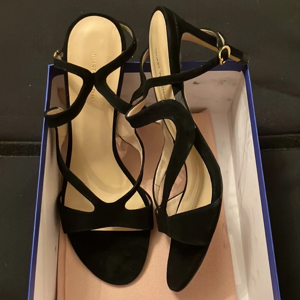 Stuart Weitzman, Mariposa 80 Heeled Sandal, Black, US 10